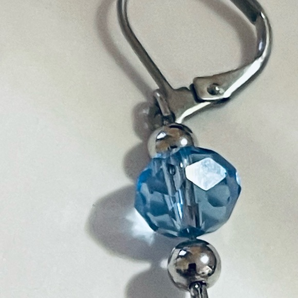 Light Blue Teardrop Leaf Dangle Earrings - Handmade Women Jewelry - Picture 3 of 5